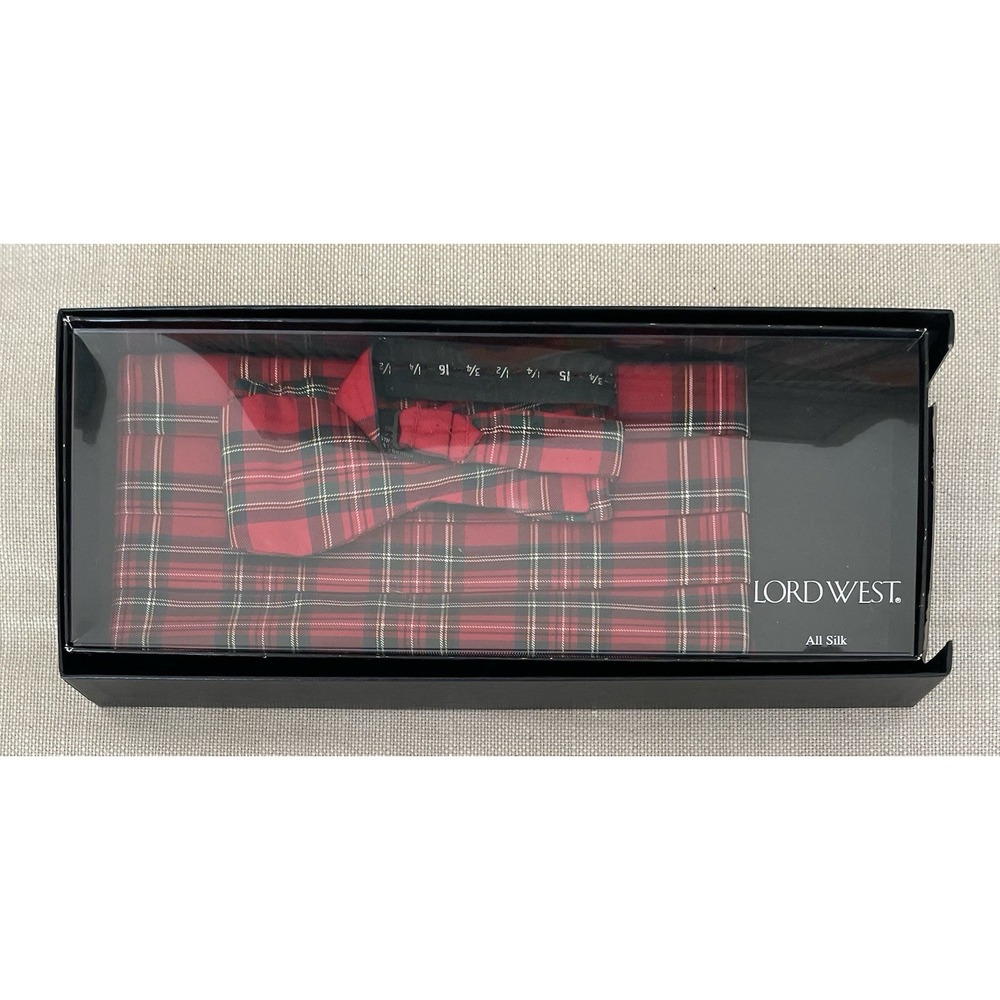 VTG Lord West Mens 100% Silk Red Plaid Cummerbund & Bow Tie Tuxedo Accessories
